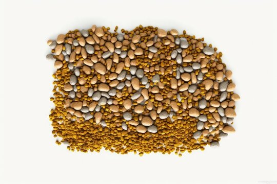 Animal food in kibble form. Cat or dog dry food, isolated on a white background. Generative AI