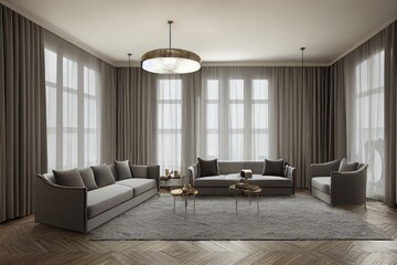 Spring Luxury Spring Living Room Collection with Grey Curtains Made with Generative AI
