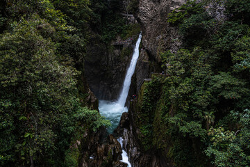 The famous waterfall named Pailon del Diablo seen from the other side of the valley