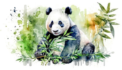 Cute panda eat bamboo. Generative AI