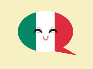 Happy Speech Bubble in Italian Language Vector Cartoon Character. Funny character symbol of communicating in a foreign language
