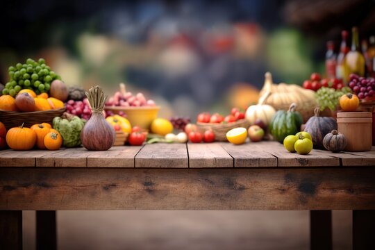 Fresh vegetables over rustic wooden table. Copy Space for text or advertisement. Generative AI illustration
