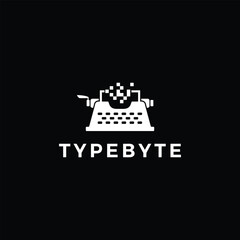 pixel retro typewriter logo vector icon illustration
