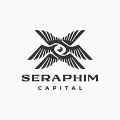 seraphim six wings one eye logo vector icon illustration