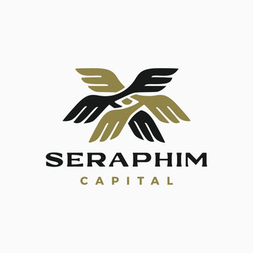 seraphim six wings one eye logo vector icon illustration