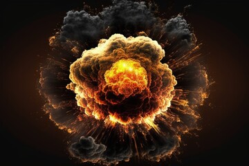 Realistic fiery explosion over a black background. Generative AI - obrazy, fototapety, plakaty
