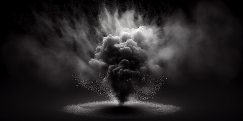 Smoke exploding on dark black background, illustration digital generative ai design art style