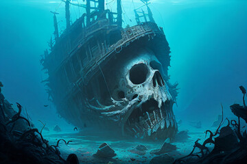 The eerie shipwreck is submerged With Generative AI