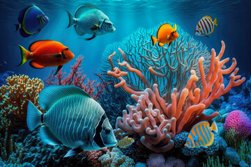 Obraz na płótnie Canvas vibrant coral reef with diverse marine life, showcasing the beauty and importance of preserving our oceans, generative ai