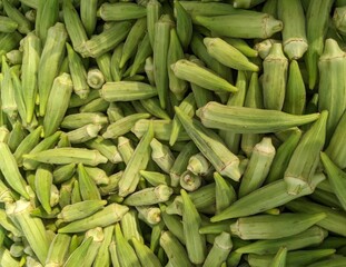 closeup of okra, ladies' fingers, ochro vegetables at the farmer's market