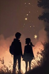 Fototapeta premium happy couples at valentine's day in amazing background Illustration Generative AI