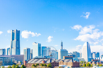 神奈川県横浜市みなとみらい地区の都市風景