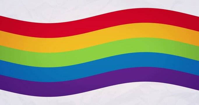Animation of rainbow waving on white background with copy space