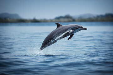 Fototapeta premium dolphin jumps over ocean waves, generative AI