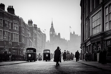 Fototapeta na wymiar old photograph of London from 1940, UK, Europe, generative AI 