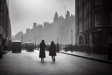 old photograph of London from 1940, UK, Europe, generative AI
