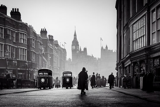 old photograph of London from 1940, UK, Europe, generative AI
