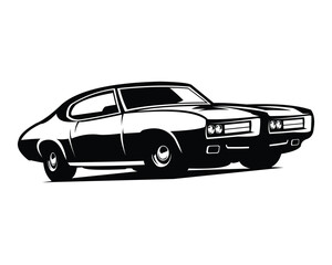 Obraz na płótnie Canvas Pontiac gto judge car logo. premium car design vector. isolated white background with sunset view. Best for badge, emblem, icon, sticker design. car industry.