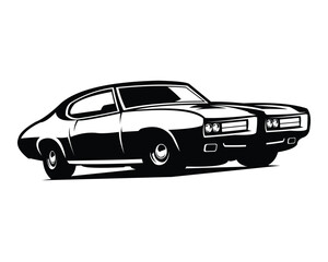 Fototapeta premium Pontiac gto judge car logo. premium car design vector. isolated white background with sunset view. Best for badge, emblem, icon, sticker design. car industry.