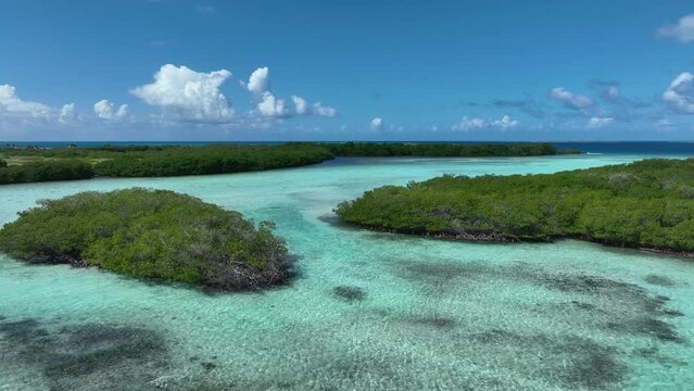 Aerial view of lagoons of Crasky also known as Crasqui island in Los Roques Archipelago. Venezuela.