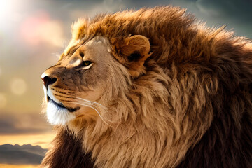 Fototapeta na wymiar Lion king isolated , Portrait Wildlife animal , generative ai