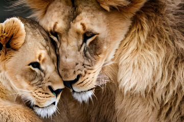 Lion family, love , Wildlife animals , generative ai