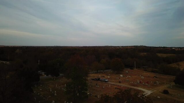 Aerial old cemetery in Tulsa, Oklahoma, USA