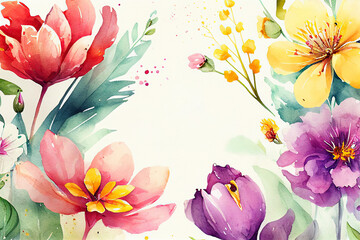 Spring Flower Watercolor Backgrounds, Generative AI