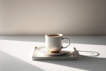 Cup of coffee on a white table. Generative AI
