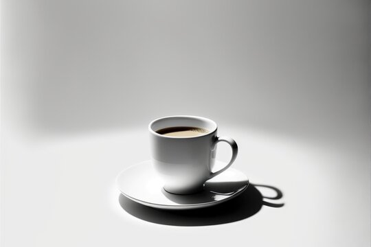Cup of coffee on a white table. Generative AI