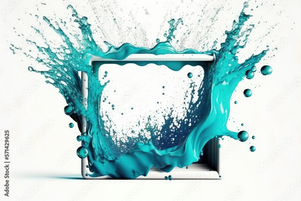 Poster isolated water splash in a rectangle on a white background. close up abstract shape with room for te