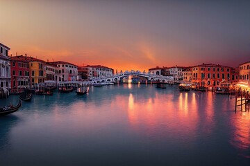 Obraz na płótnie Canvas Sunrise at Rialto Bridge, Venice. Generative AI