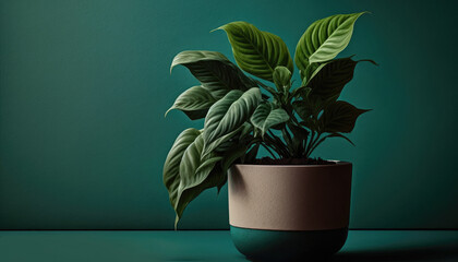 Plant in Pot, Solid Green Background, Isolated. Generative AI.