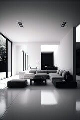 White and black living room with luxurious furniture , Generative AI