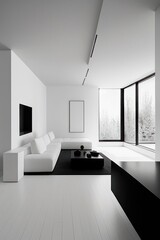 White and black living room with luxurious furniture , Generative AI
