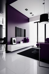 White living room with luxurious furniture and purpple, Generative AI