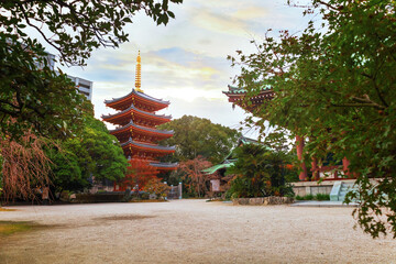 Fukuoka, Japan - Nov 30 2022: Tochoji Temple located in Hakata district. First built by Kobo Daishi...