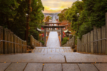 Fukuoka, Japan - Nov 21 2022: Miyajidake Shrine is primarily dedicated to Empress Jingu, home to...