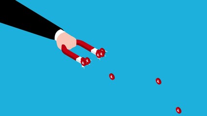 Businessman hand with magnet attracting people 3d animation