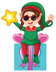 Cute kid wearing elf costume cartoon