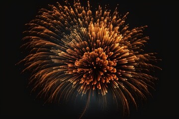 Fireworks in orange against a black background. Generative AI