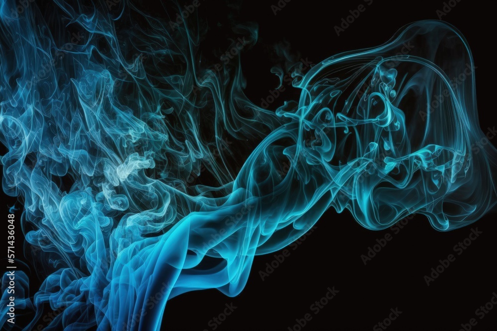 Sticker on a black background, there is abstract blue smoke. blue background with smoke. generative ai