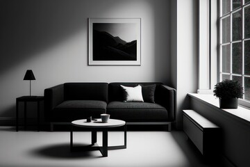 white an black living room with luxury furniture, Generative AI