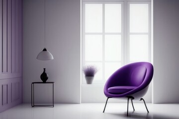 white living room with luxury furniture with purpple details, Generative AI