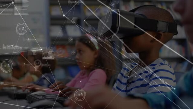 Animation of network of connections with data processing over school children using vr headset