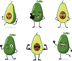 Cartoon set of Happy Avocado characters