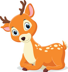 Cartoon cute baby deer sitting