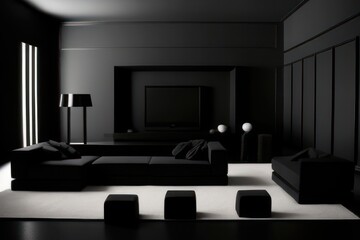 black and white living room with luxury furniture. Generative AI