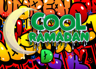 Cool Ramadan. Graffiti tag. Abstract modern holiday street art decoration performed in urban painting style.