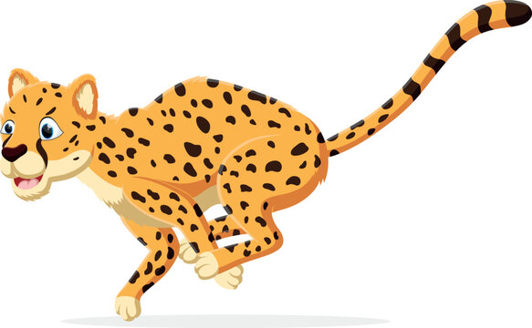 Cartoon happy cheetah running on white background